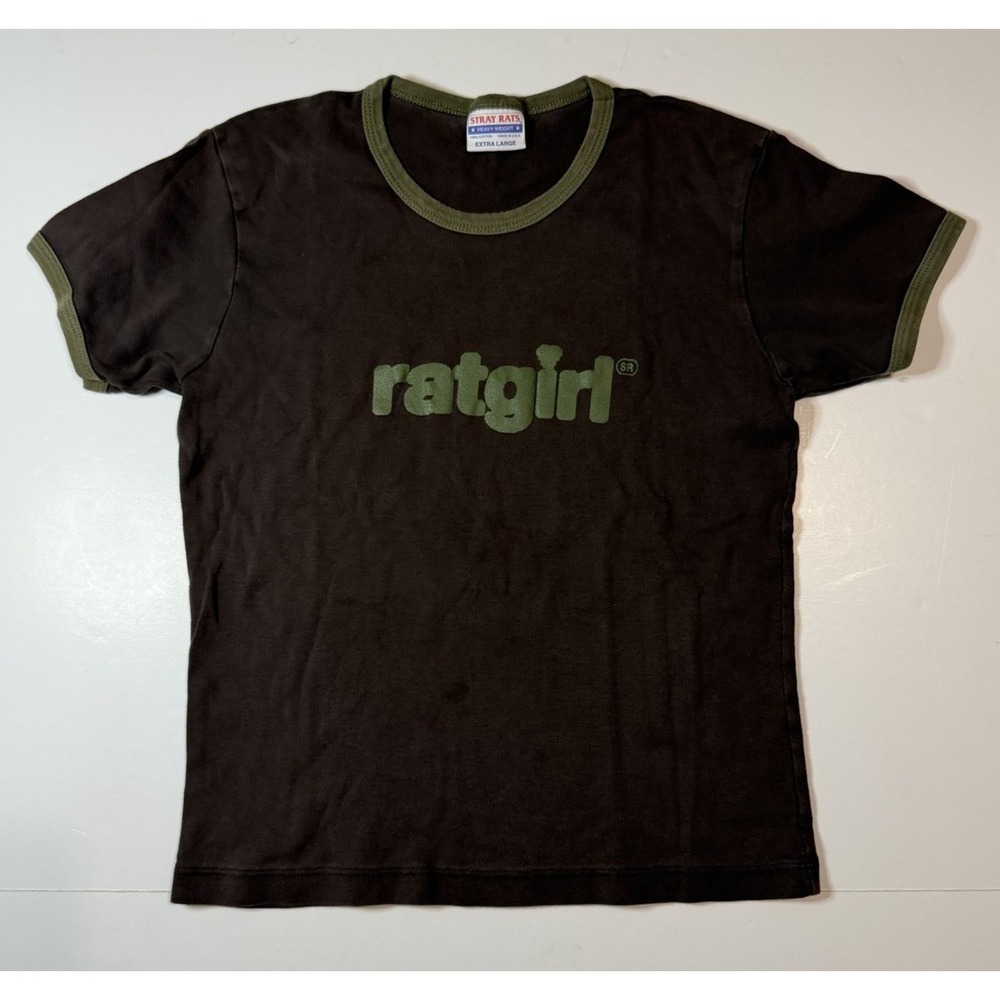 Stray Rats RatGirl Ringer Baby Tee Size XL T-shirt Green Trim USA Made